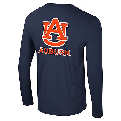 Men's Colosseum Navy Auburn Tigers Logo Lockup 3-Hit Active Blend Long Sleeve T-Shirt