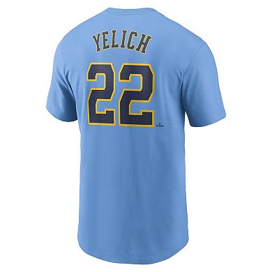 Men's Nike Christian Yelich Powder Blue Milwaukee Brewers City Connect Fuse Name & Number T-Shirt