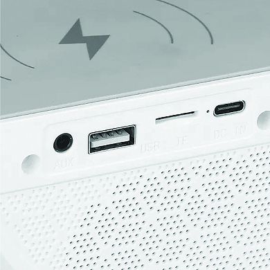 Bluetooth Led Wireless Charging Speaker With Fm Radio, White