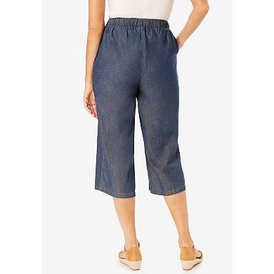 Woman Within Women's Plus Size Petite Drawstring Denim Capri