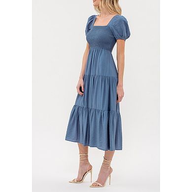 August Sky Women's Smocked Solid Tiered Midi Dress