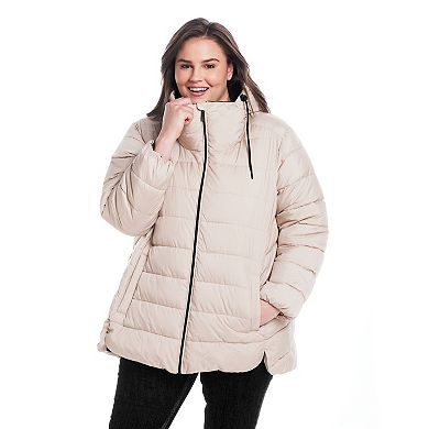 Plus Size Weathercast Hooded Puffer Coat with Cozy Pile