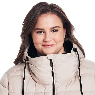 Plus Size Weathercast Hooded Puffer Coat with Cozy Pile