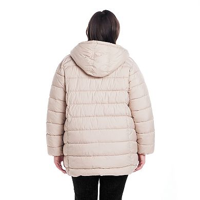 Plus Size Weathercast Hooded Puffer Coat with Cozy Pile