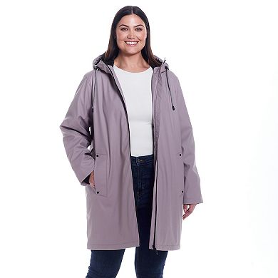 Plus Size Weathercast Water-Resistant Hooded Rain Jacket