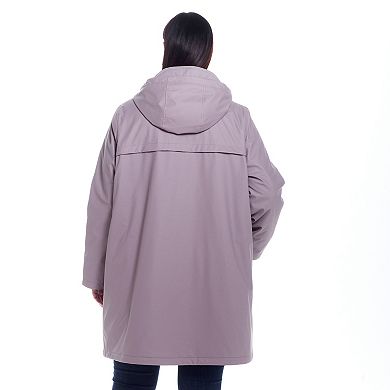 Plus Size Weathercast Water-Resistant Hooded Rain Jacket