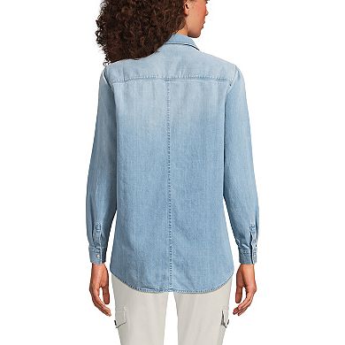 Women's Lands' End Denim Long Sleeve Button-Down Shirt