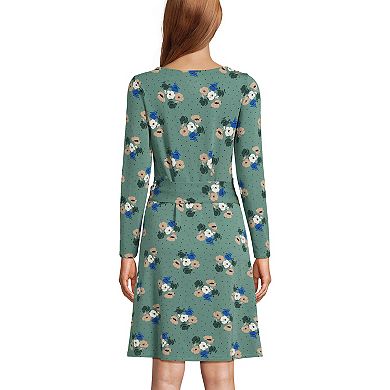 Women's Lands' End Long Sleeve Boatneck Tie-Waist Mini Dress