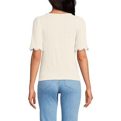 Women's Lands' End Elbow Sleeve Pointelle Lace Shirt