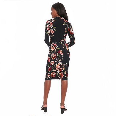 Women's London Times Mockneck Long Sleeve Midi Dress