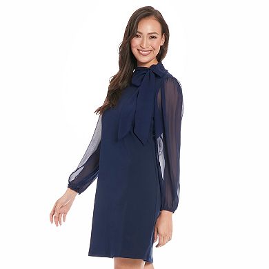 Women's London Times Bow Neck Long Sleeve Shift Dress