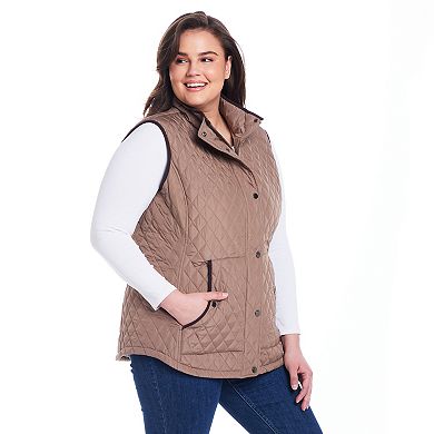 Plus Size Weathercast Corduroy Trimmed Quilted Vest