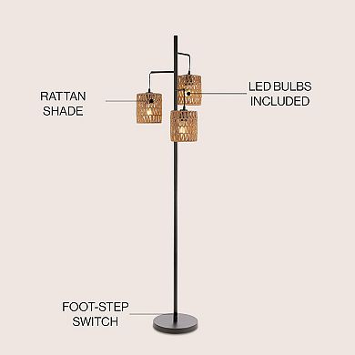 Isla 3-light Mid-century Bohemian Metal/rope Led Floor Lamp