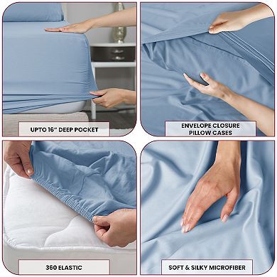 Lux Decor Collection 4 Piece Solid Sheets Luxury Deep Pocket Bed Sheets With Embroidery Pillowcases
