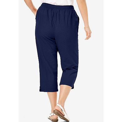 Woman Within Women's Plus Size Petite Seersucker Capri Pant