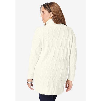 Jessica London Women's Plus Size Cable Turtleneck Sweater