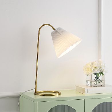 Callie Modern Glam Metal Arc Adjustable Head Led Table Lamp With Pleated Shade