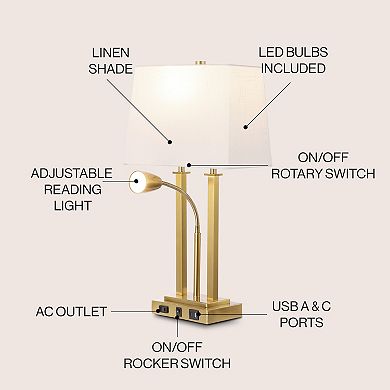 Blaire 2-light Modern Farmhouse Metal Led Table Lamp With Usb Charging Port