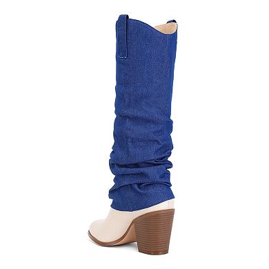 London Rag Fab Women's Denim Sleeve Cowboy Boots