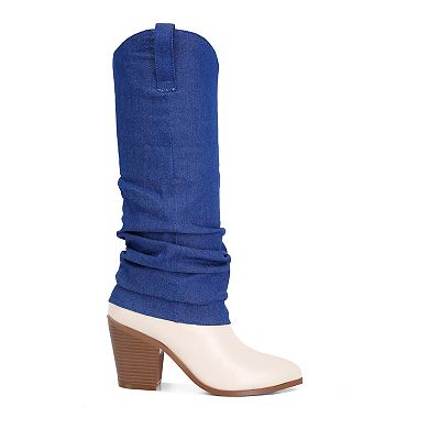 London Rag Fab Women's Denim Sleeve Cowboy Boots