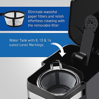 Elite Cuisine Single Serve Personal Coffee Maker with Stainless Steel Travel Mug