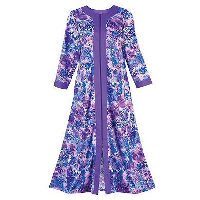 Collections Etc Long Paisley Zip-front Robe With Side Pockets