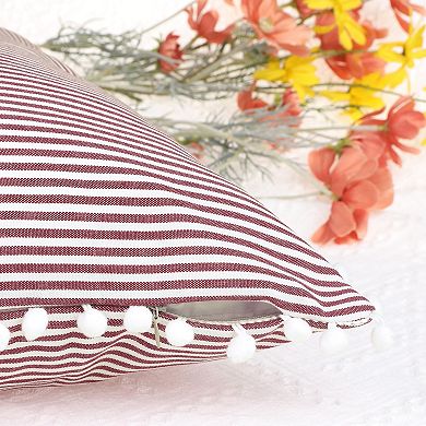 1 Pair Striped Pillow Cover With Pom Pom Fringe For Home Decor Cushion Case