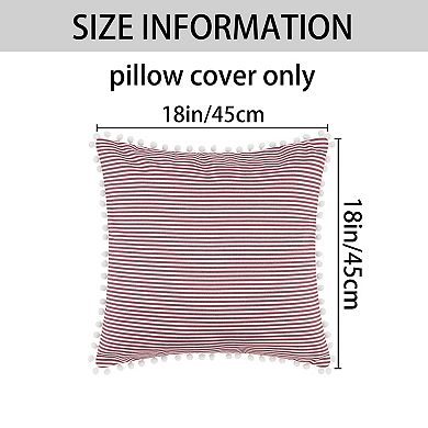 1 Pair Striped Pillow Cover With Pom Pom Fringe For Home Decor Cushion Case