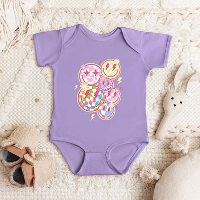 Colorful Checkered Smiley Face Baby Bodysuit