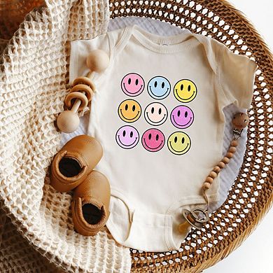 Colorful Smiley Face Distressed Baby Bodysuit