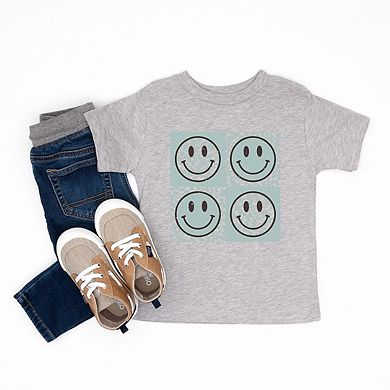 Four Checkerboard Smiley Face Toddler Short Sleeve Graphic Tee