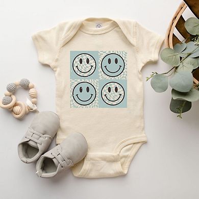 Four Checkerboard Smiley Face Baby Bodysuit