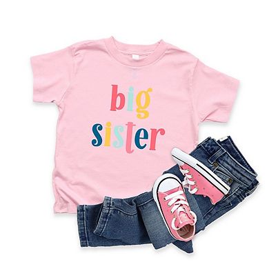 Big Sister Colorful Toddler Short Sleeve Graphic Tee