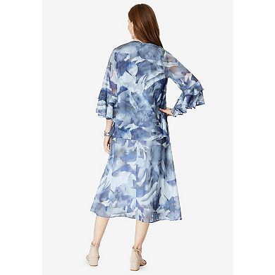 Roaman's Women's Plus Size Ruffle-detail Jacket Dress Set