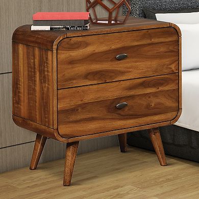 Wooden Nightstand with 2 Drawers, Dark Walnut Brown