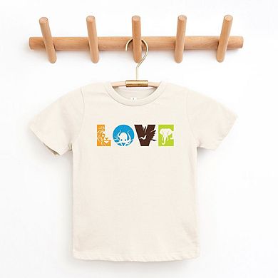 Love With Animal Letters Toddler Short Sleeve Graphic Tee