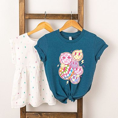 Colorful Checkered Smiley Face Toddler Short Sleeve Graphic Tee