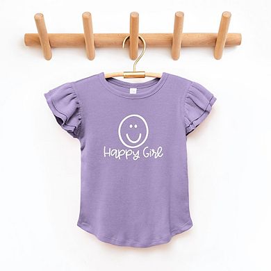 Happy Girl Smiley Face Toddler Flutter Sleeve Graphic Tee