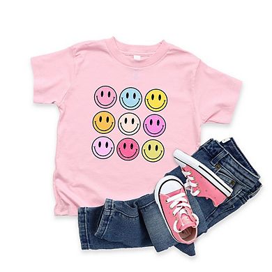 Colorful Smiley Face Distressed Toddler Short Sleeve Graphic Tee