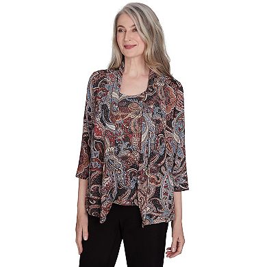 Petite Alfred Dunner Metallic Paisley Two-in-One Top