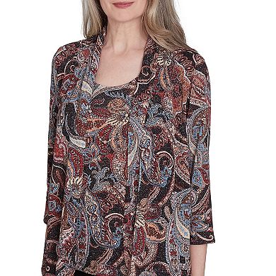 Petite Alfred Dunner Metallic Paisley Two-in-One Top