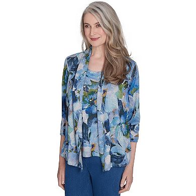 Petite Alfred Dunner Watercolor Floral Melange Two-in-One Top