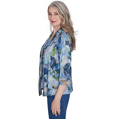 Petite Alfred Dunner Watercolor Floral Melange Two-in-One Top