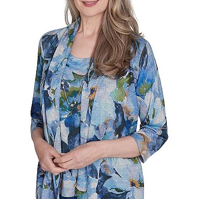 Petite Alfred Dunner Watercolor Floral Melange Two-in-One Top