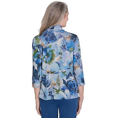 Petite Alfred Dunner Watercolor Floral Melange Two-in-One Top