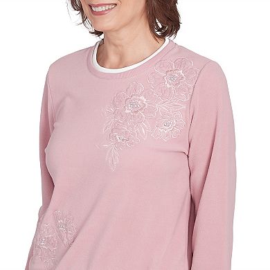 Petite Alfred Dunner Classic Sherpa Floral Embroidered Sweater