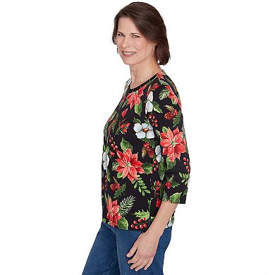 Petite Alfred Dunner Poinsettia Classic Holiday Top