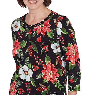 Petite Alfred Dunner Poinsettia Classic Holiday Top