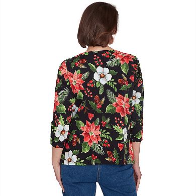 Petite Alfred Dunner Poinsettia Classic Holiday Top