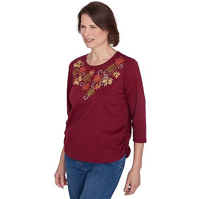 Petite Alfred Dunner Falling Leaves Top with Drawstring Closure